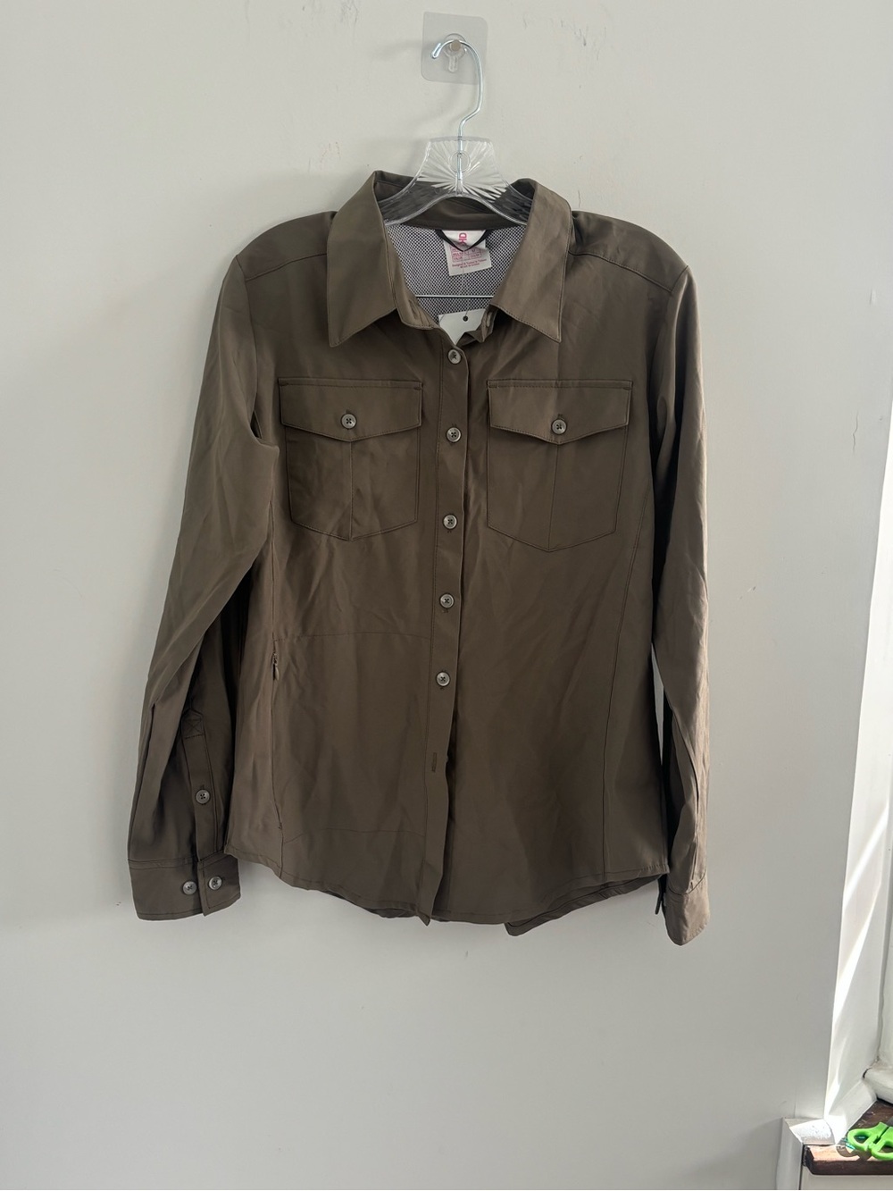 🐢Long-Sleeve Olive Button-Down Utility Shirt - Picture 2 of 11